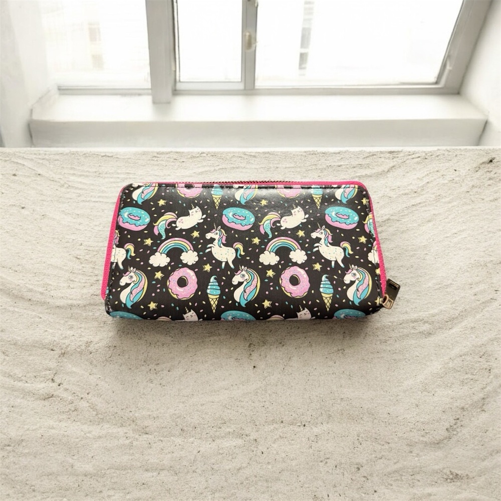 Unicorn Donut Zip Around Wallet Pink Interior